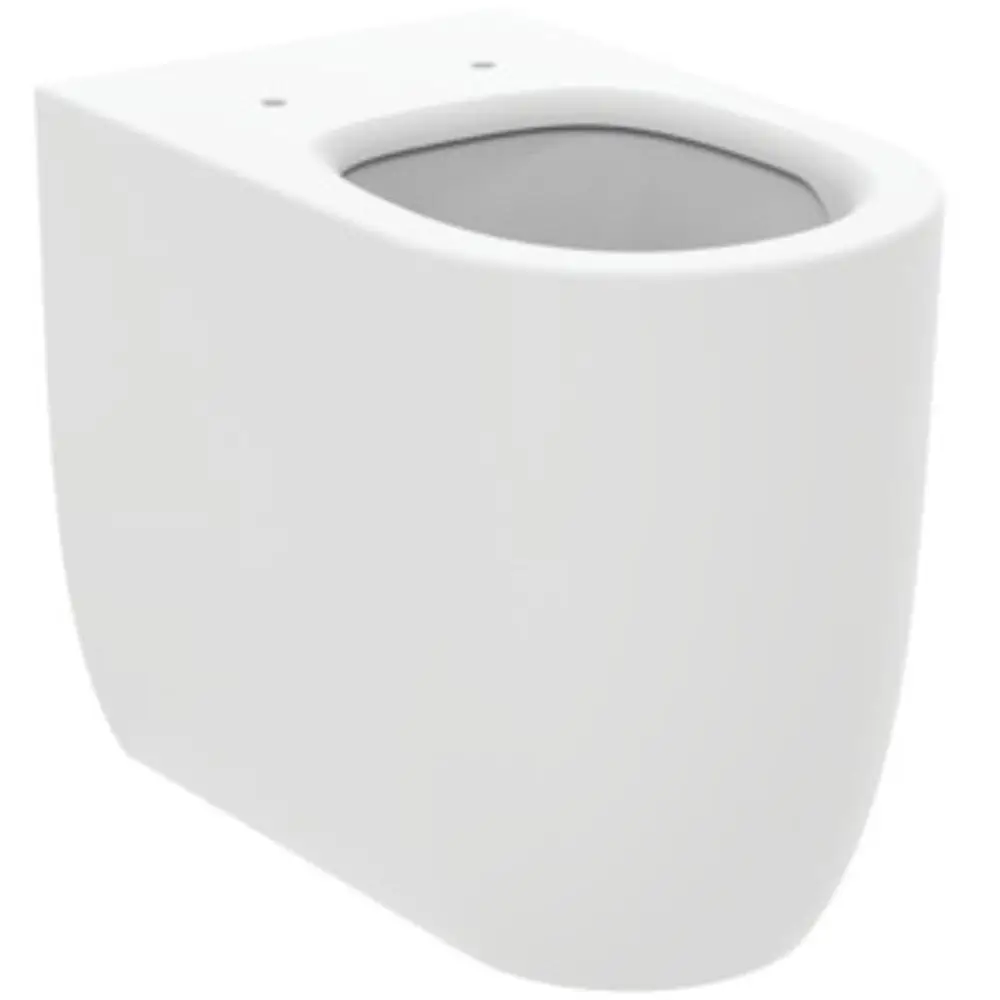 Weißes Standtiefspül-WC von Ideal Standard mit modernen Linien. Einfaches Design, geeignet für verschiedene Badezimmerstile, ohne sichtbare Verbindungselemente.